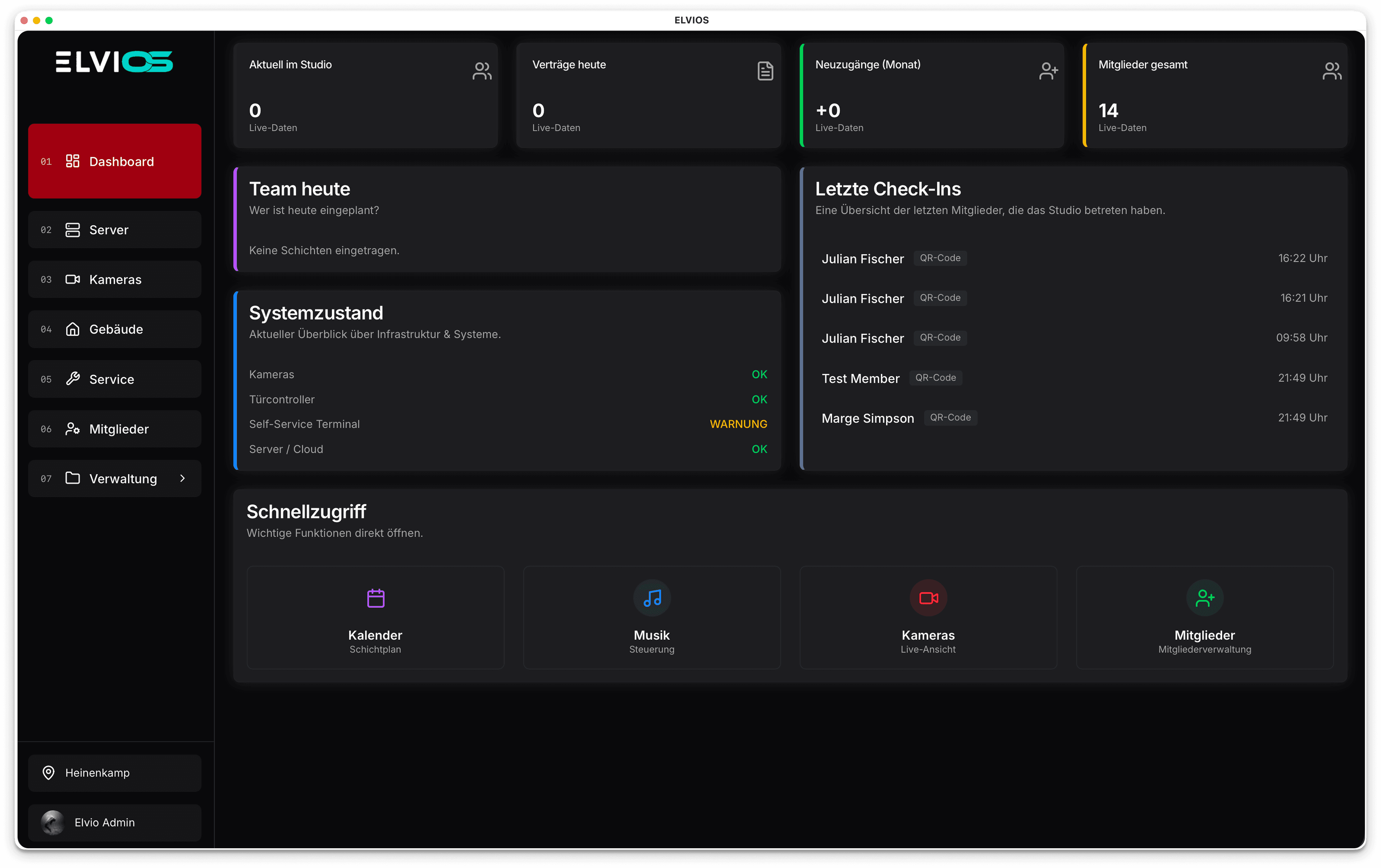 ELVIOS - Dashboard Ansicht